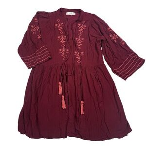 Elegant Maroon Embroidered Mini Dress